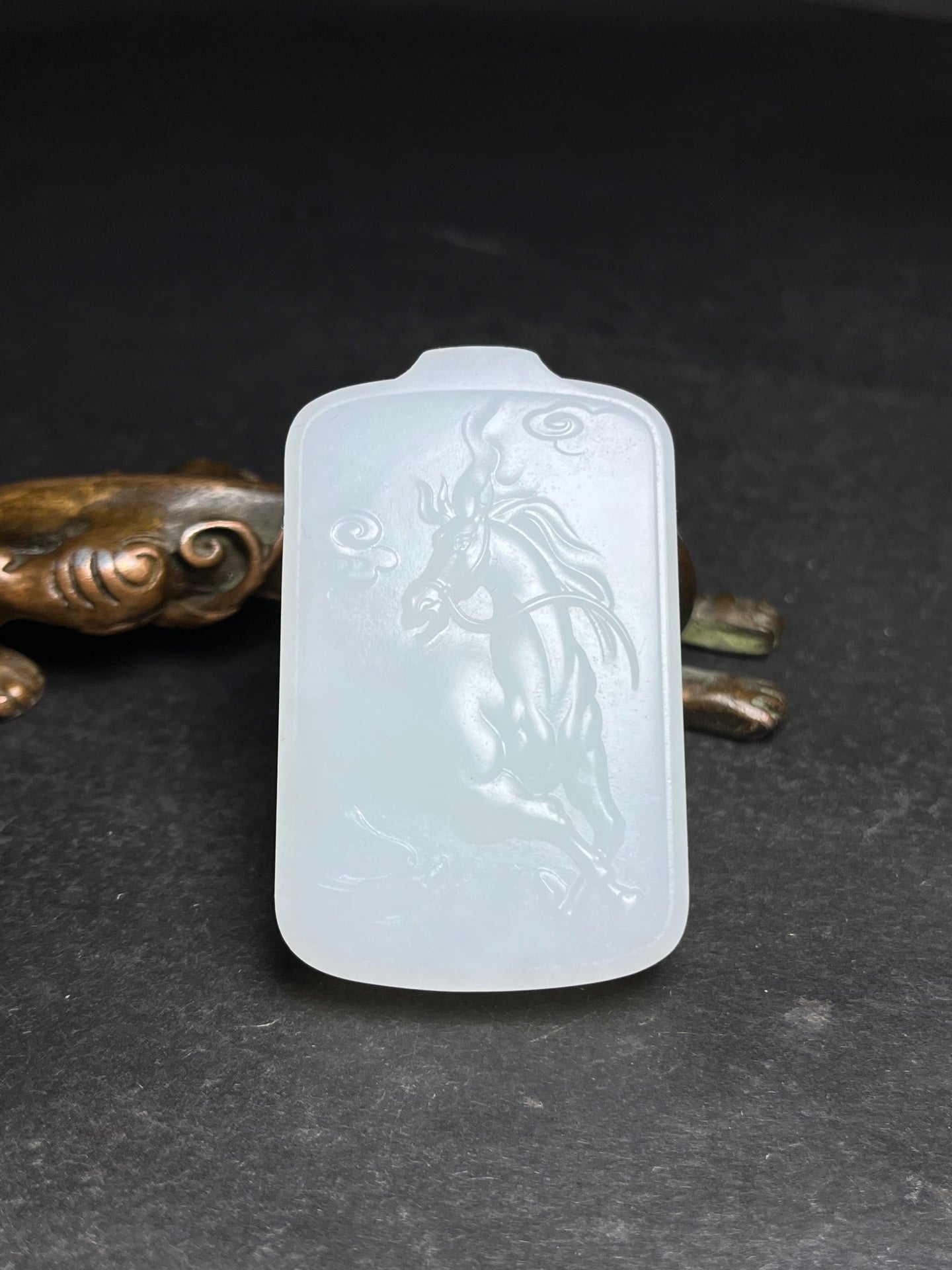 A1162 Chinese Natural Hetian Jade Low Relief Fortune Horse Design Pendant