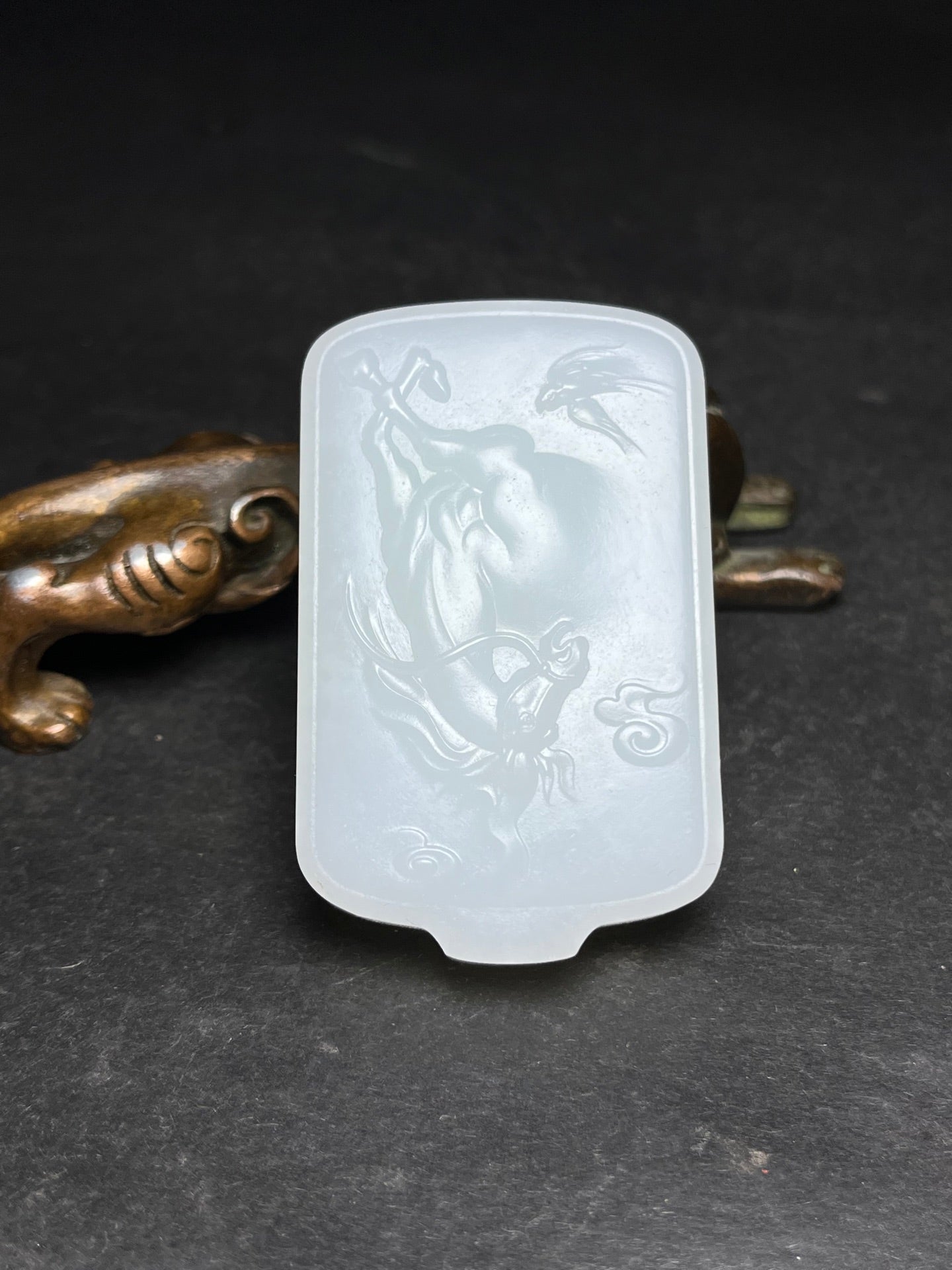 A1162 Chinese Natural Hetian Jade Low Relief Fortune Horse Design Pendant