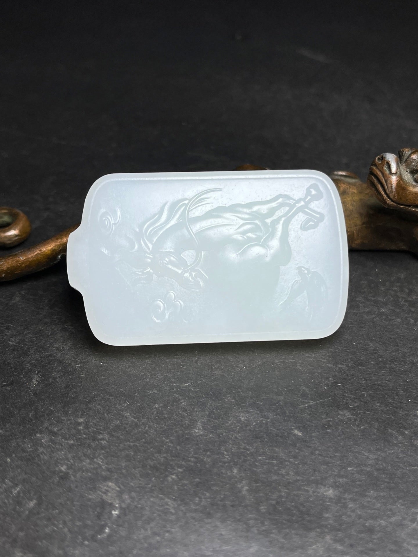 A1162 Chinese Natural Hetian Jade Low Relief Fortune Horse Design Pendant