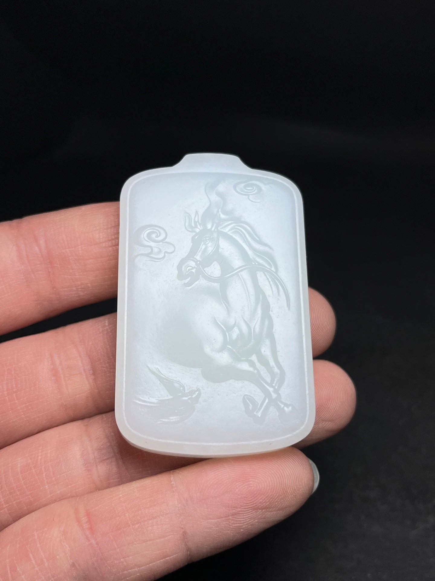 A1162 Chinese Natural Hetian Jade Low Relief Fortune Horse Design Pendant