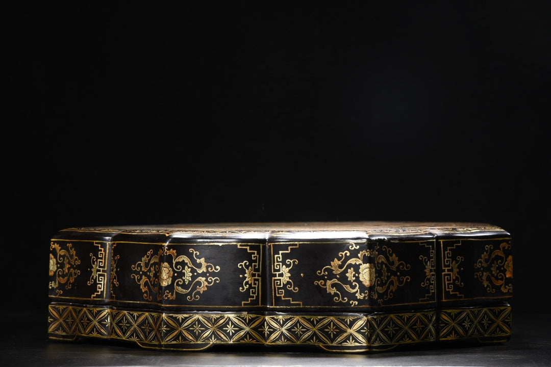 A1163 Chinese Gilt Gold Wooden-cored Lacquerware Eight Taoism Deity Jewellery Box