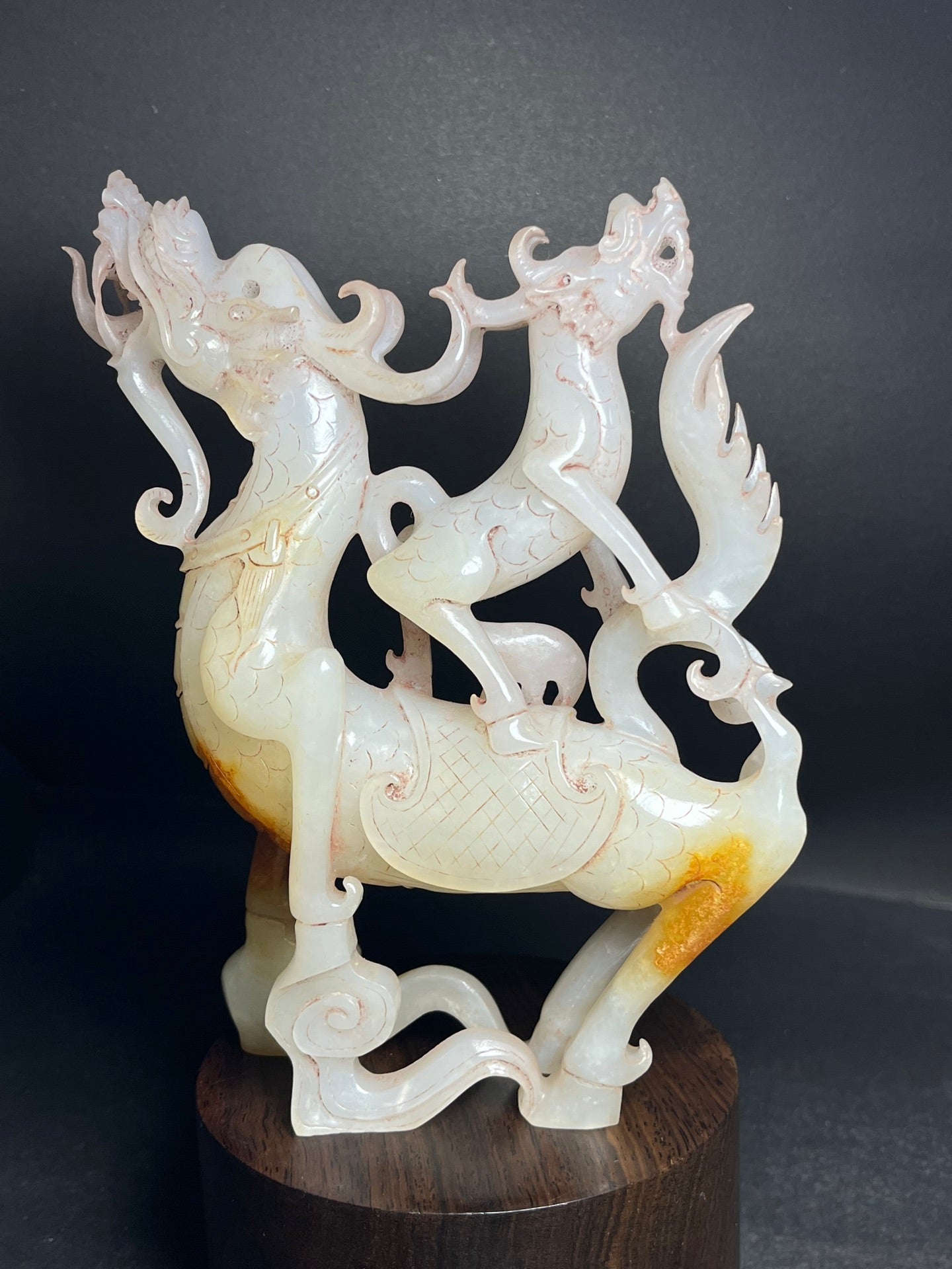 A1169 Superb Chinese Hetian Jade Carved Dragon Horse Statue