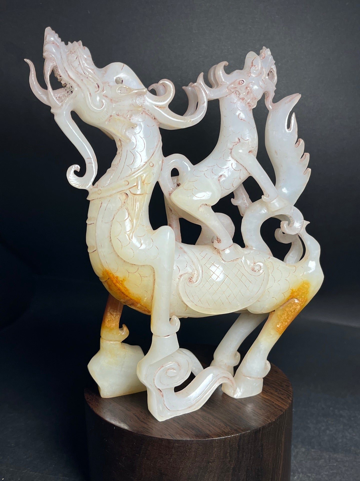 A1169 Superb Chinese Hetian Jade Carved Dragon Horse Statue