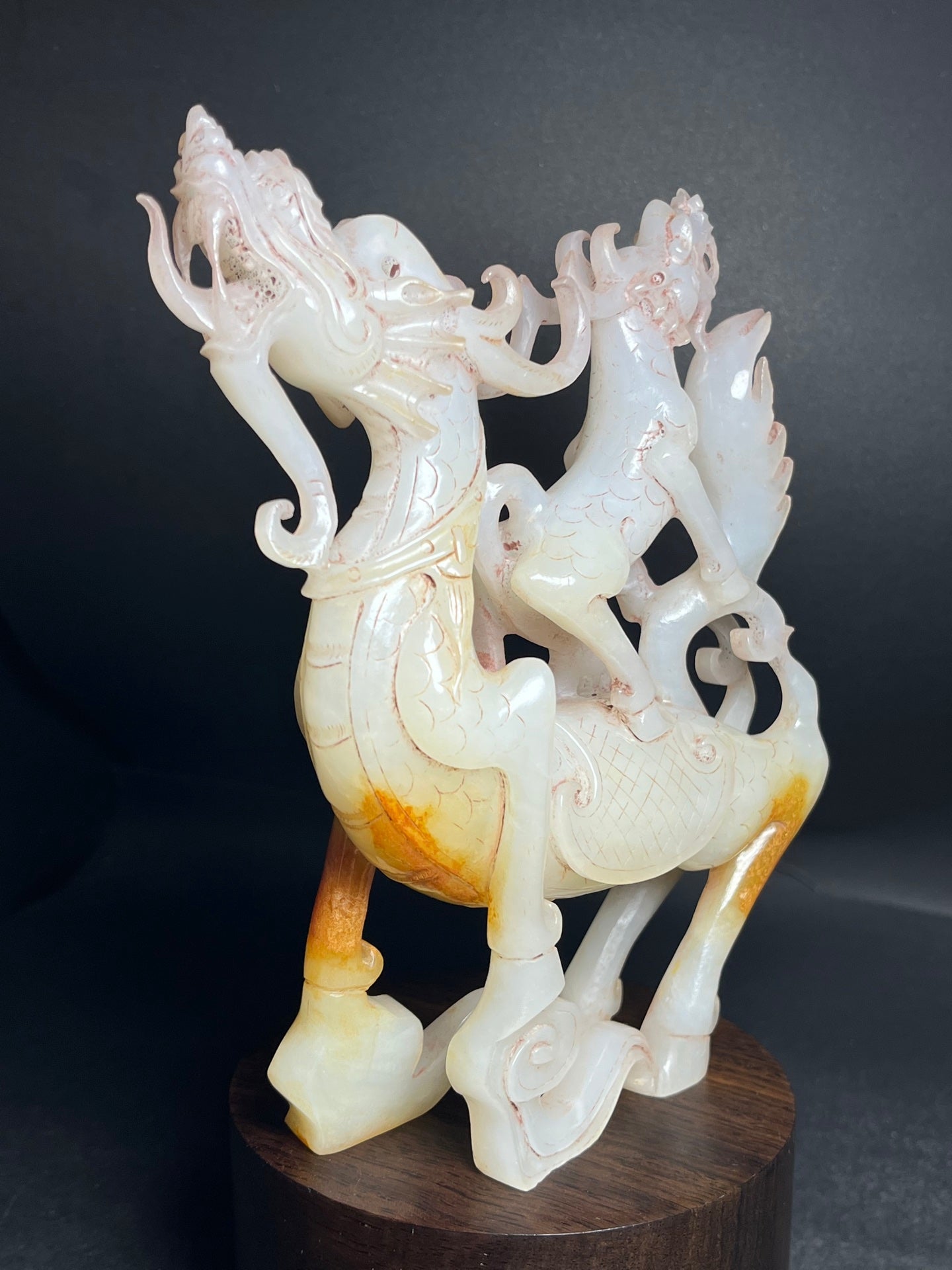 A1169 Superb Chinese Hetian Jade Carved Dragon Horse Statue