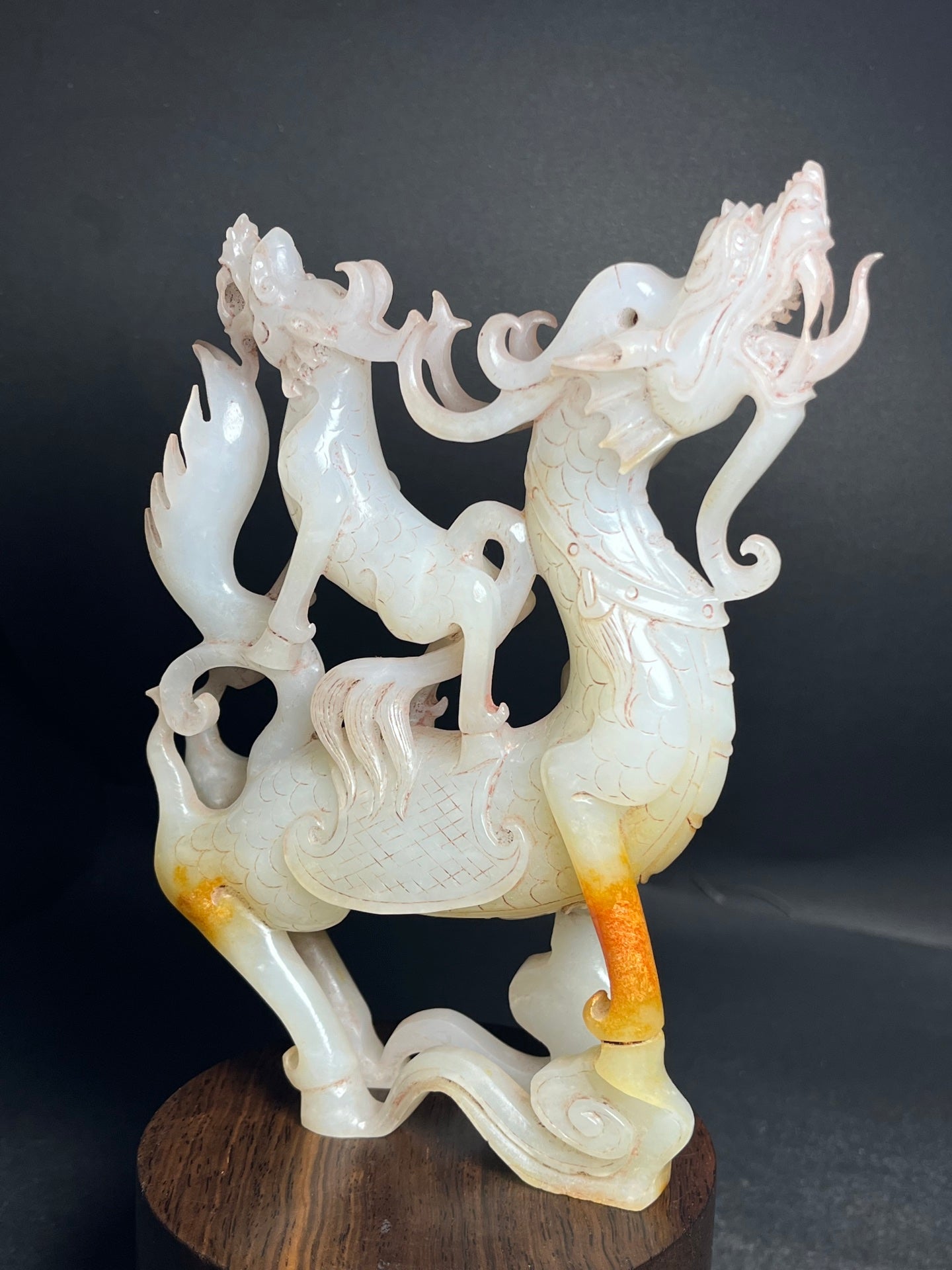 A1169 Superb Chinese Hetian Jade Carved Dragon Horse Statue