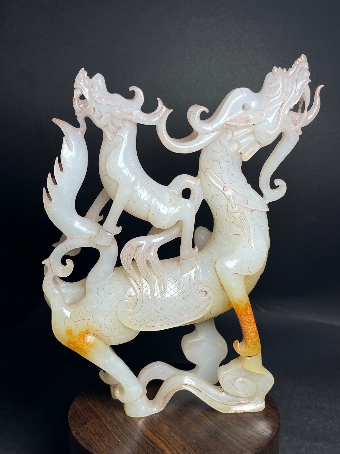 A1169 Superb Chinese Hetian Jade Carved Dragon Horse Statue