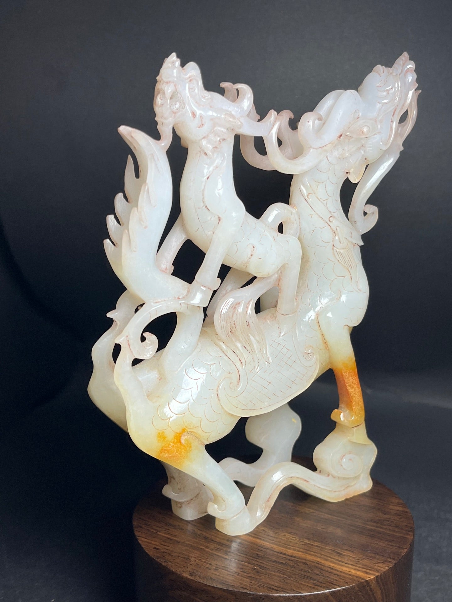 A1169 Superb Chinese Hetian Jade Carved Dragon Horse Statue
