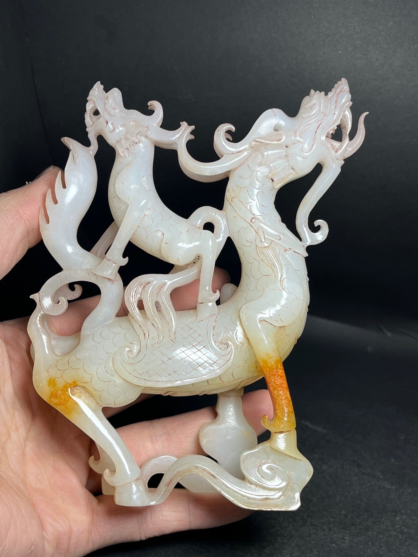 A1169 Superb Chinese Hetian Jade Carved Dragon Horse Statue