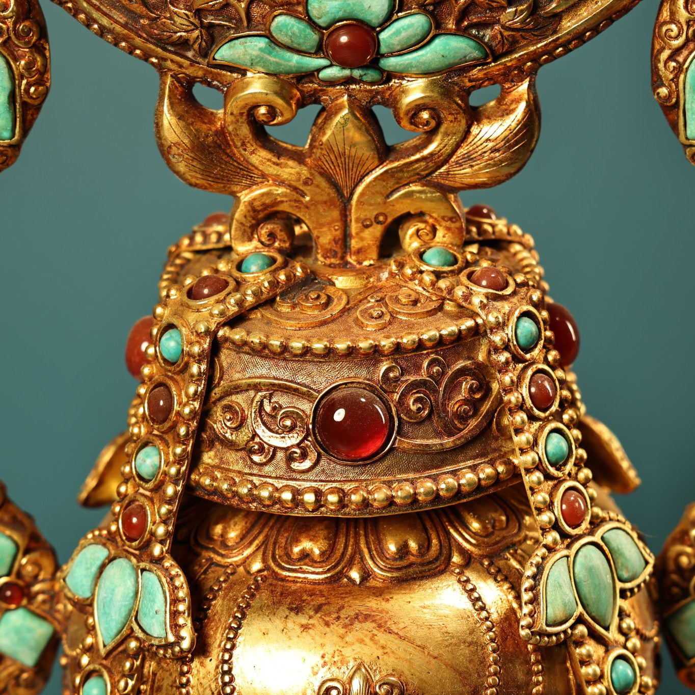 A1192 Tibetan Buddhism Gilt Gold Copper Inlay Turquoise Shrines Statue