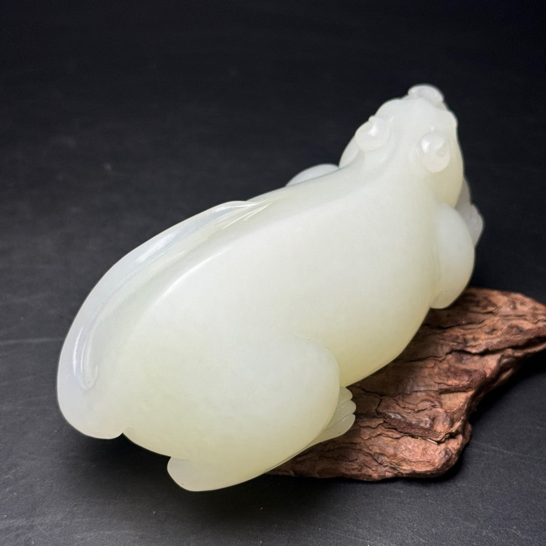 A1199 Chinese Natural White Hetian Jade Carved Fortune Mouse Statue