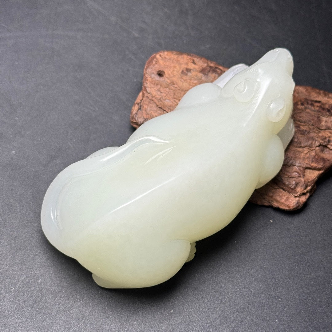 A1199 Chinese Natural White Hetian Jade Carved Fortune Mouse Statue