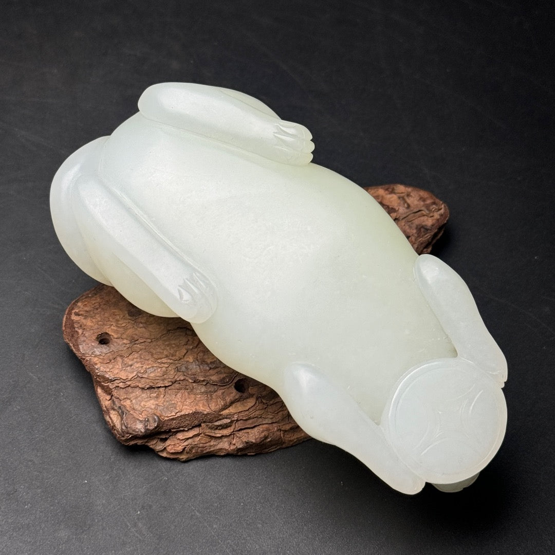 A1199 Chinese Natural White Hetian Jade Carved Fortune Mouse Statue