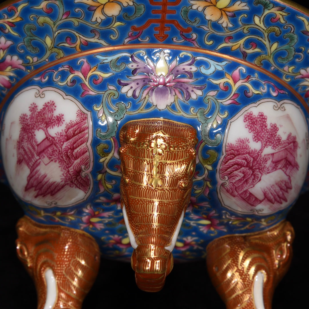 A1200 Chinese Qing Dynasty Gilt Gold Famille Rose Flowers Design Porcelain Incense Burner