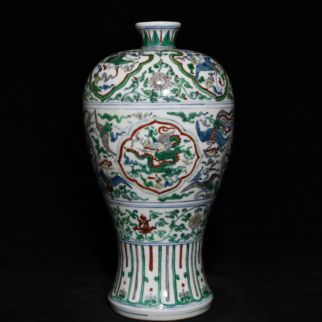 A1203 Chinese Ming Dynasty Doucai Dragon Phoenix Design Vase