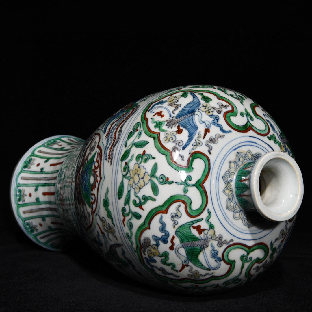 A1203 Chinese Ming Dynasty Doucai Dragon Phoenix Design Vase