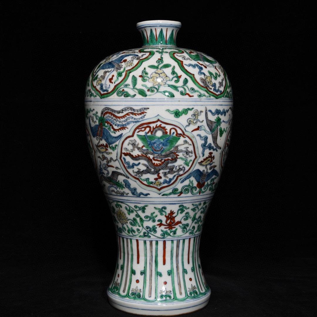 A1203 Chinese Ming Dynasty Doucai Dragon Phoenix Design Vase
