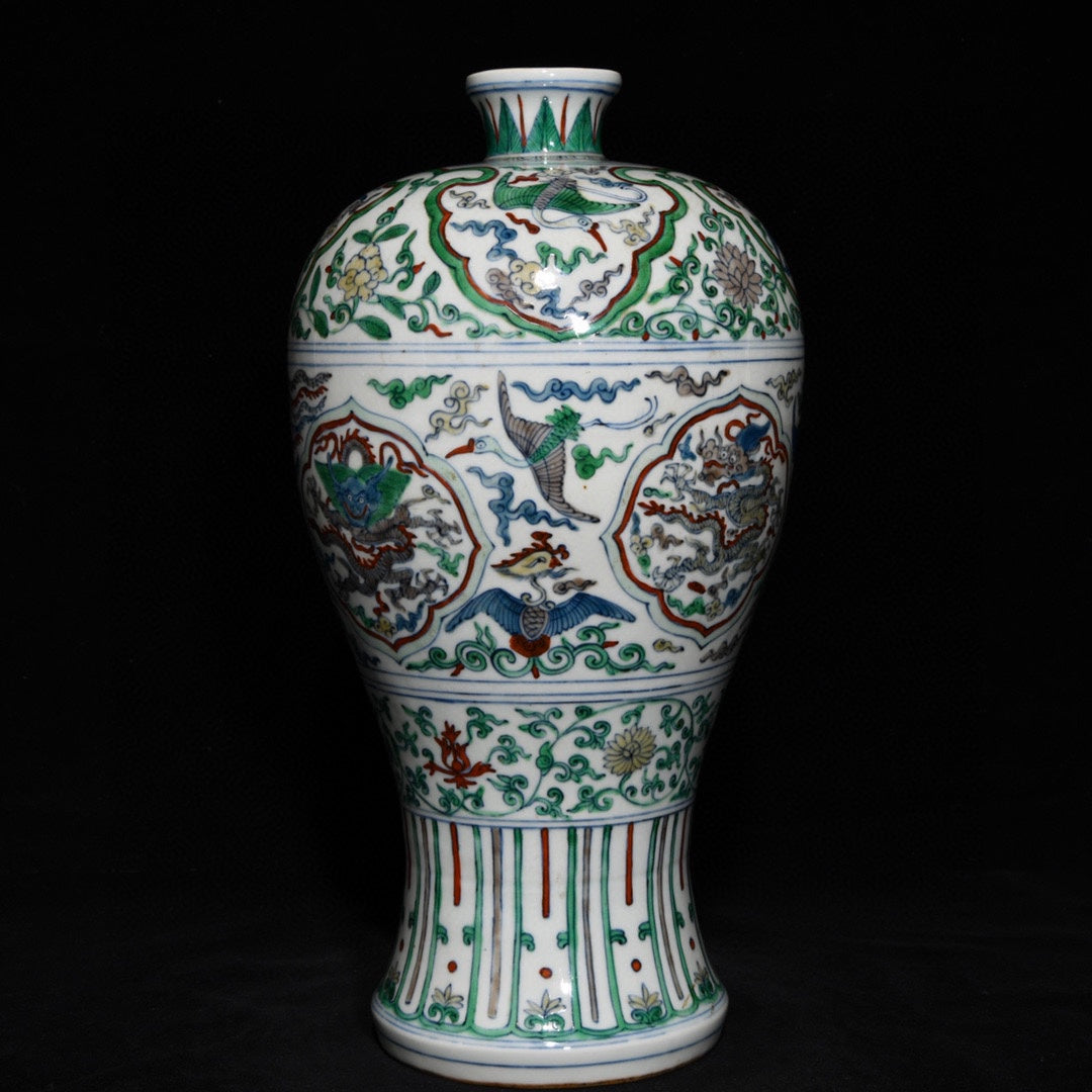 A1203 Chinese Ming Dynasty Doucai Dragon Phoenix Design Vase