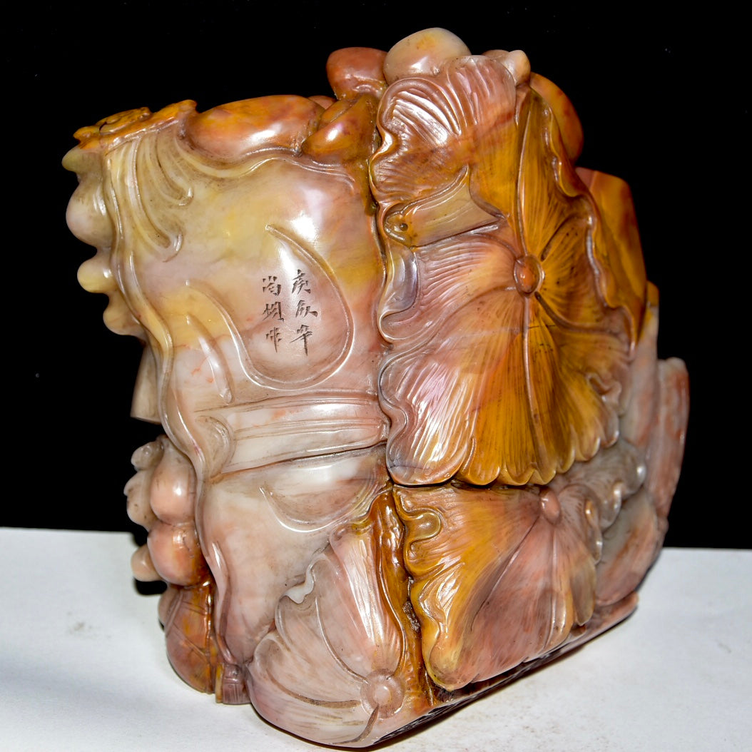 A1209 Superb Chinese Shoushan Stone Carved Abacus & Urchin Statue