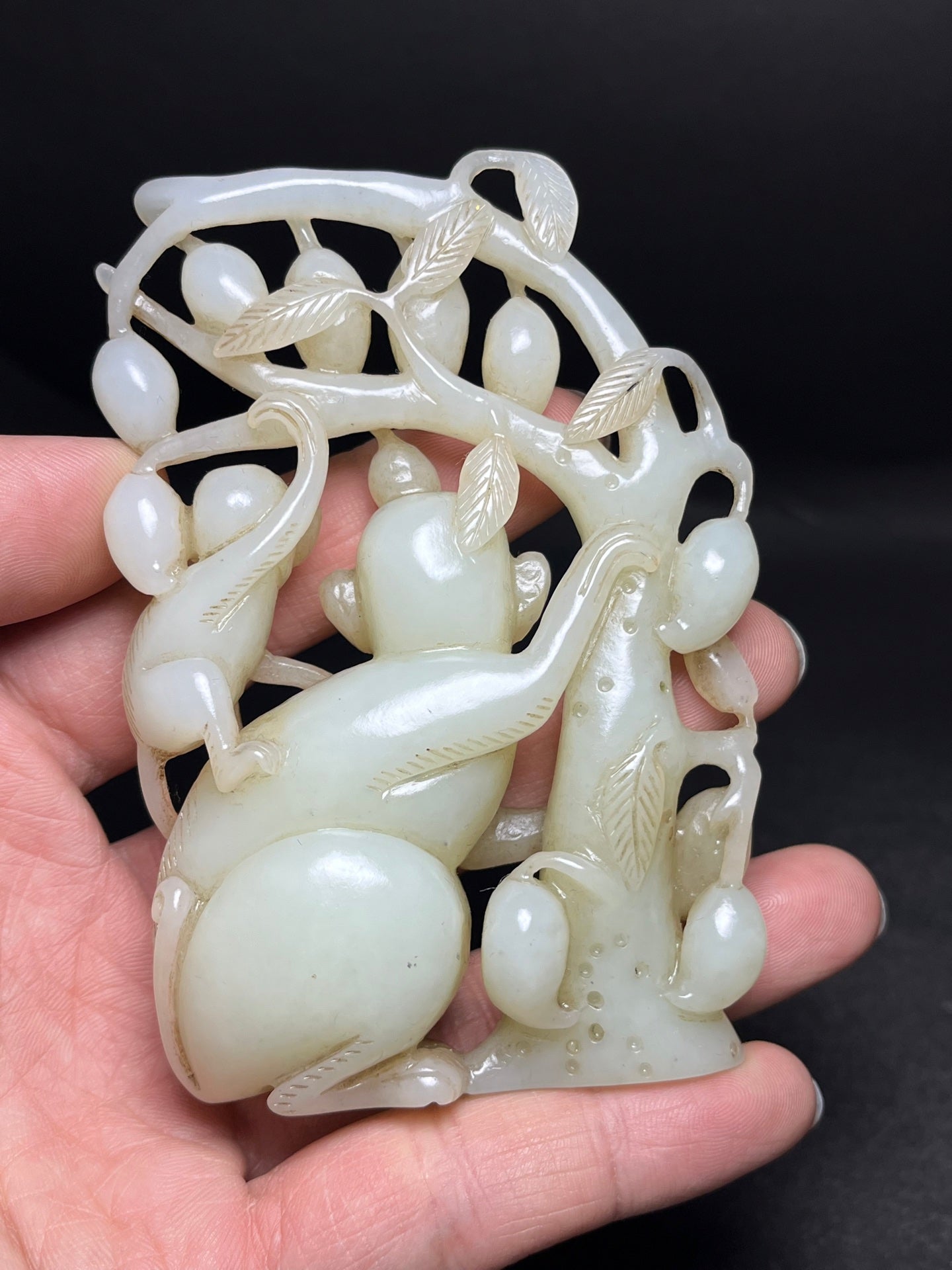 A1213 Openwork Chinese Hetian Jade Carved Monkey Statue