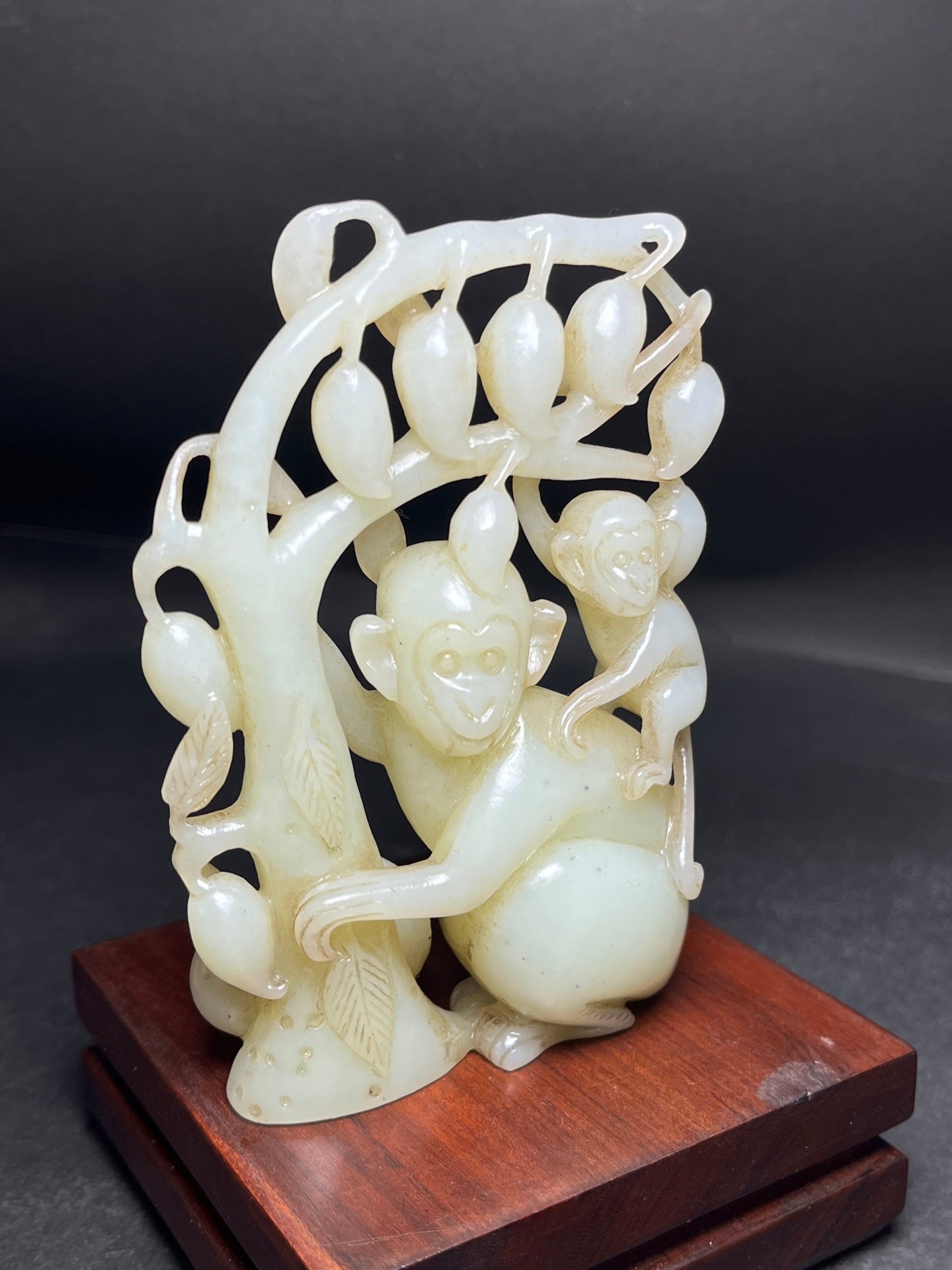 A1213 Openwork Chinese Hetian Jade Carved Monkey Statue