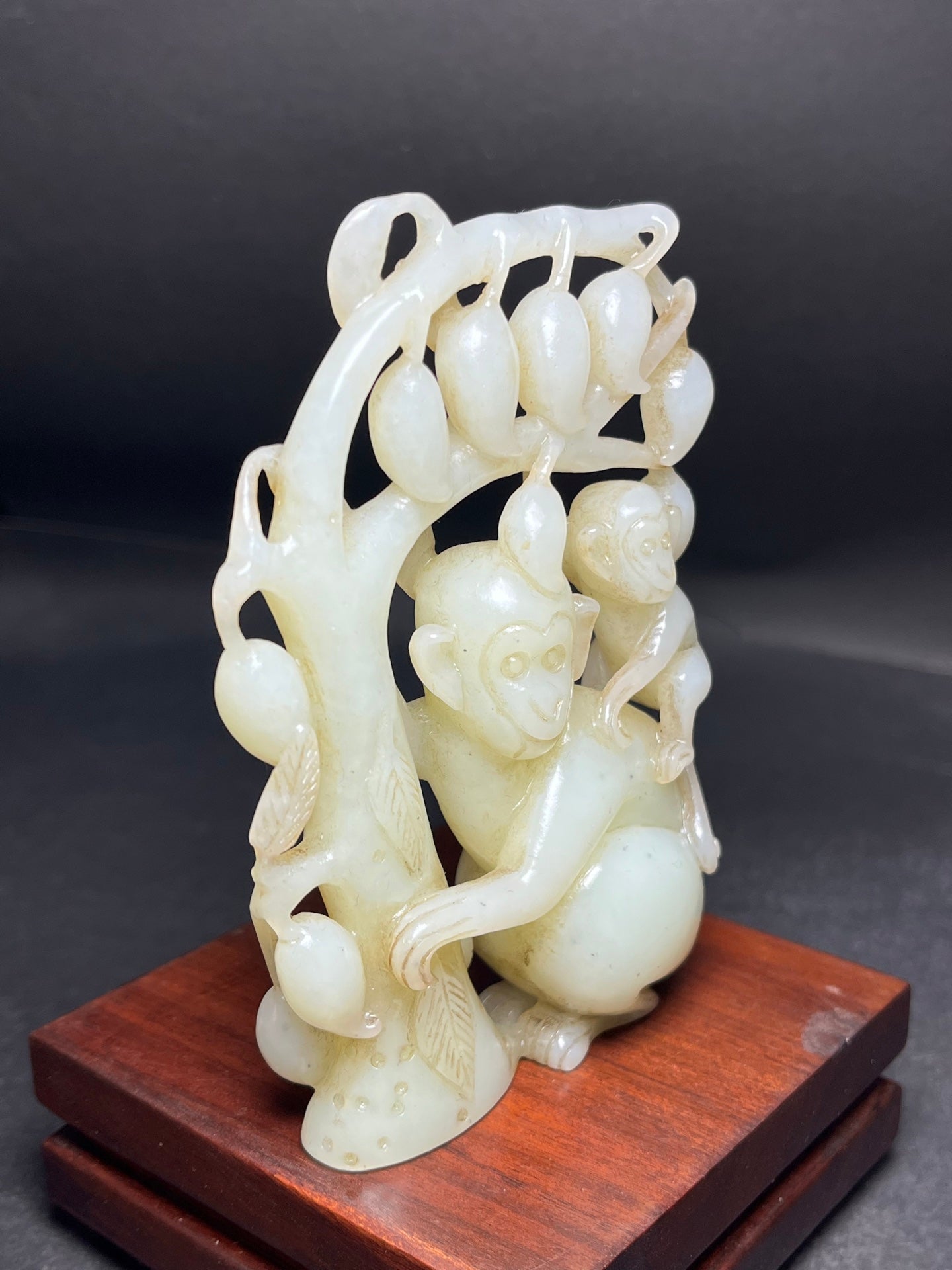 A1213 Openwork Chinese Hetian Jade Carved Monkey Statue
