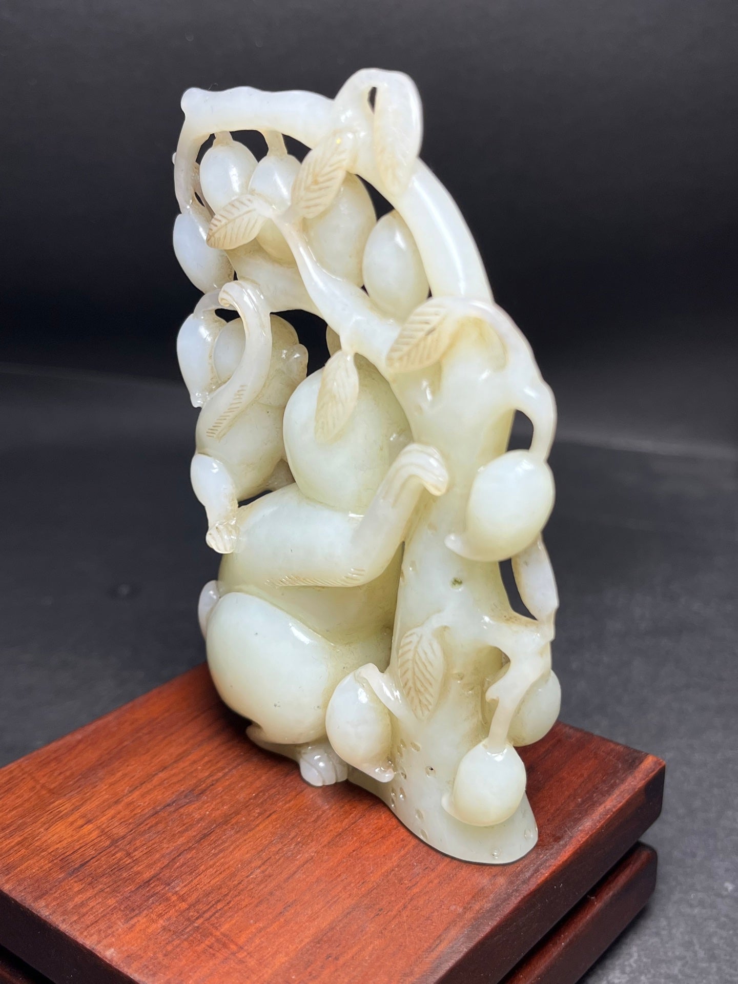A1213 Openwork Chinese Hetian Jade Carved Monkey Statue