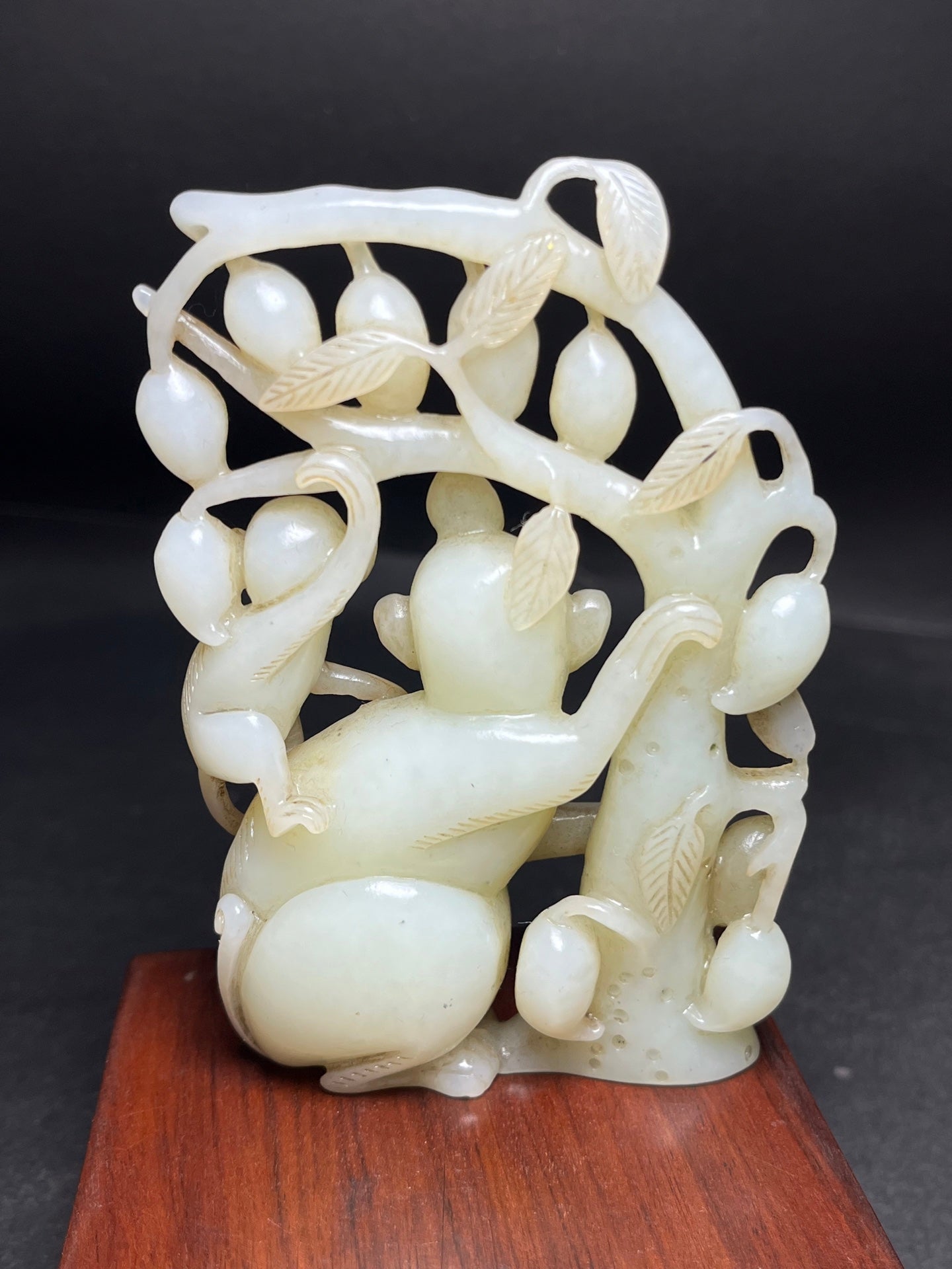 A1213 Openwork Chinese Hetian Jade Carved Monkey Statue