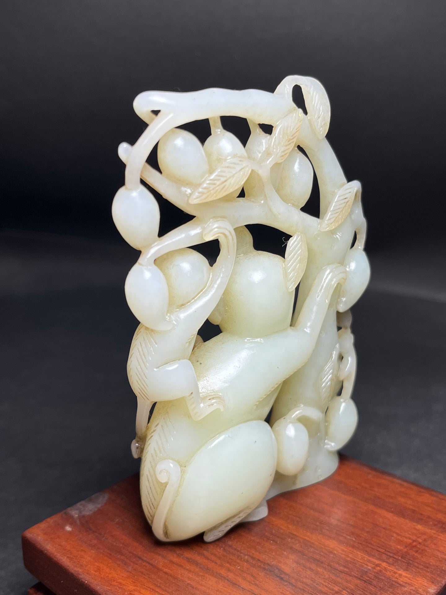 A1213 Openwork Chinese Hetian Jade Carved Monkey Statue