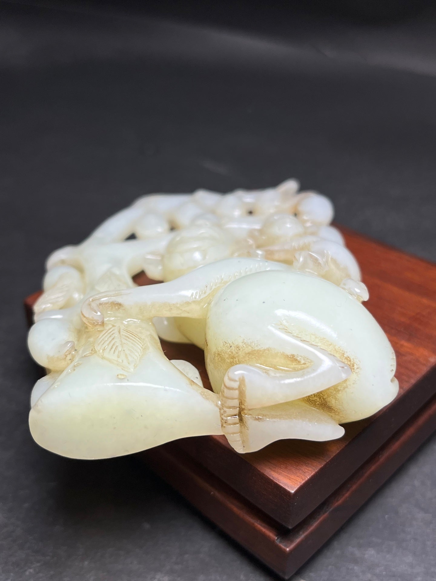 A1213 Openwork Chinese Hetian Jade Carved Monkey Statue