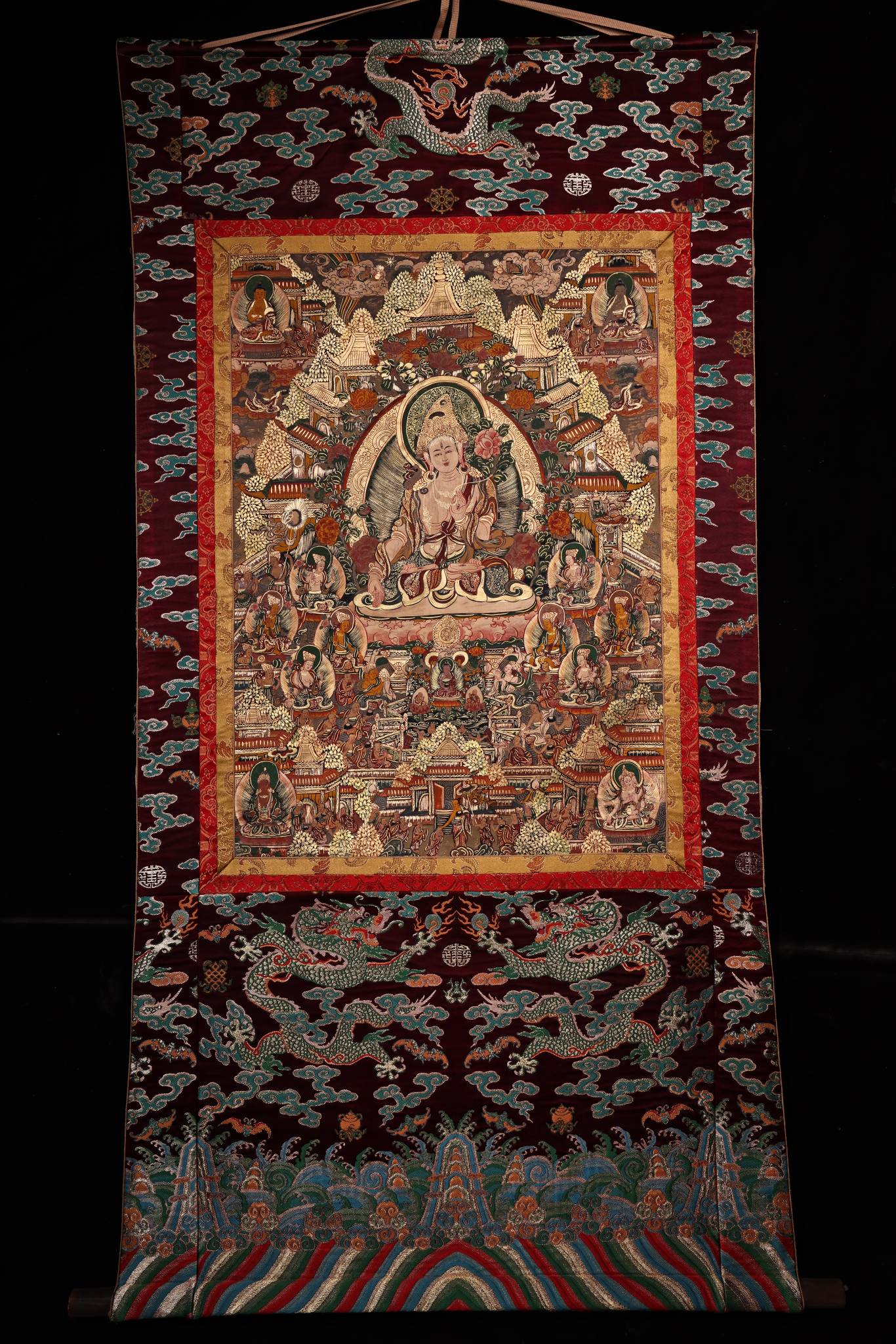 A1214 Tibetan Buddhism Sheepskin & Silk Vajrapani Tara Tangka