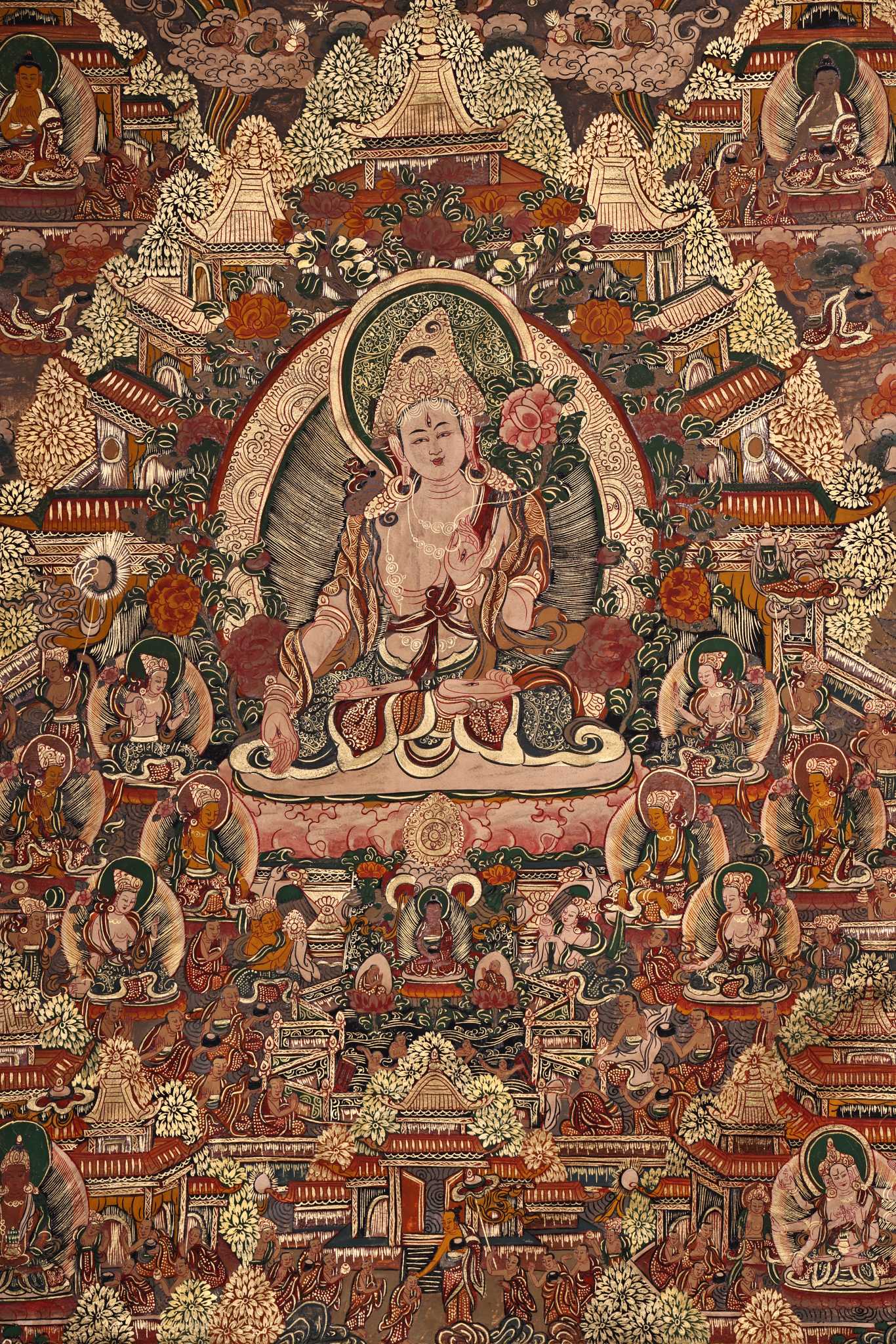 A1214 Tibetan Buddhism Sheepskin & Silk Vajrapani Tara Tangka
