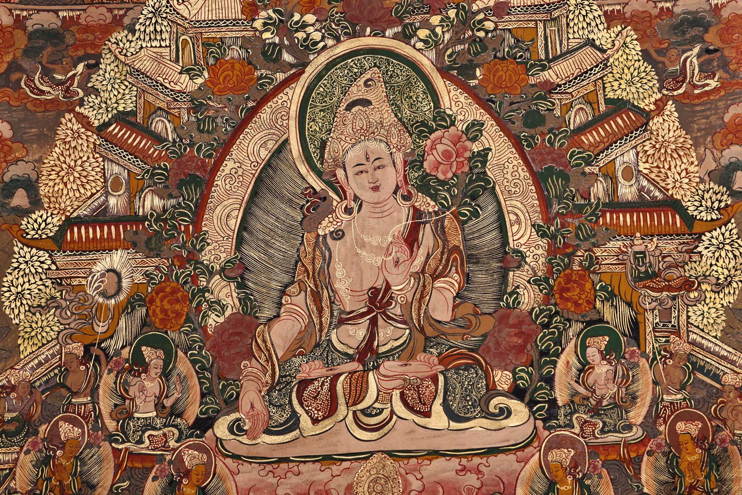 A1214 Tibetan Buddhism Sheepskin & Silk Vajrapani Tara Tangka