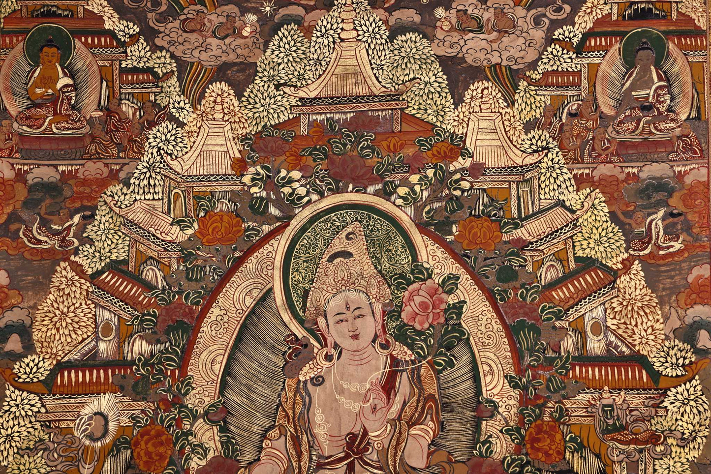 A1214 Tibetan Buddhism Sheepskin & Silk Vajrapani Tara Tangka