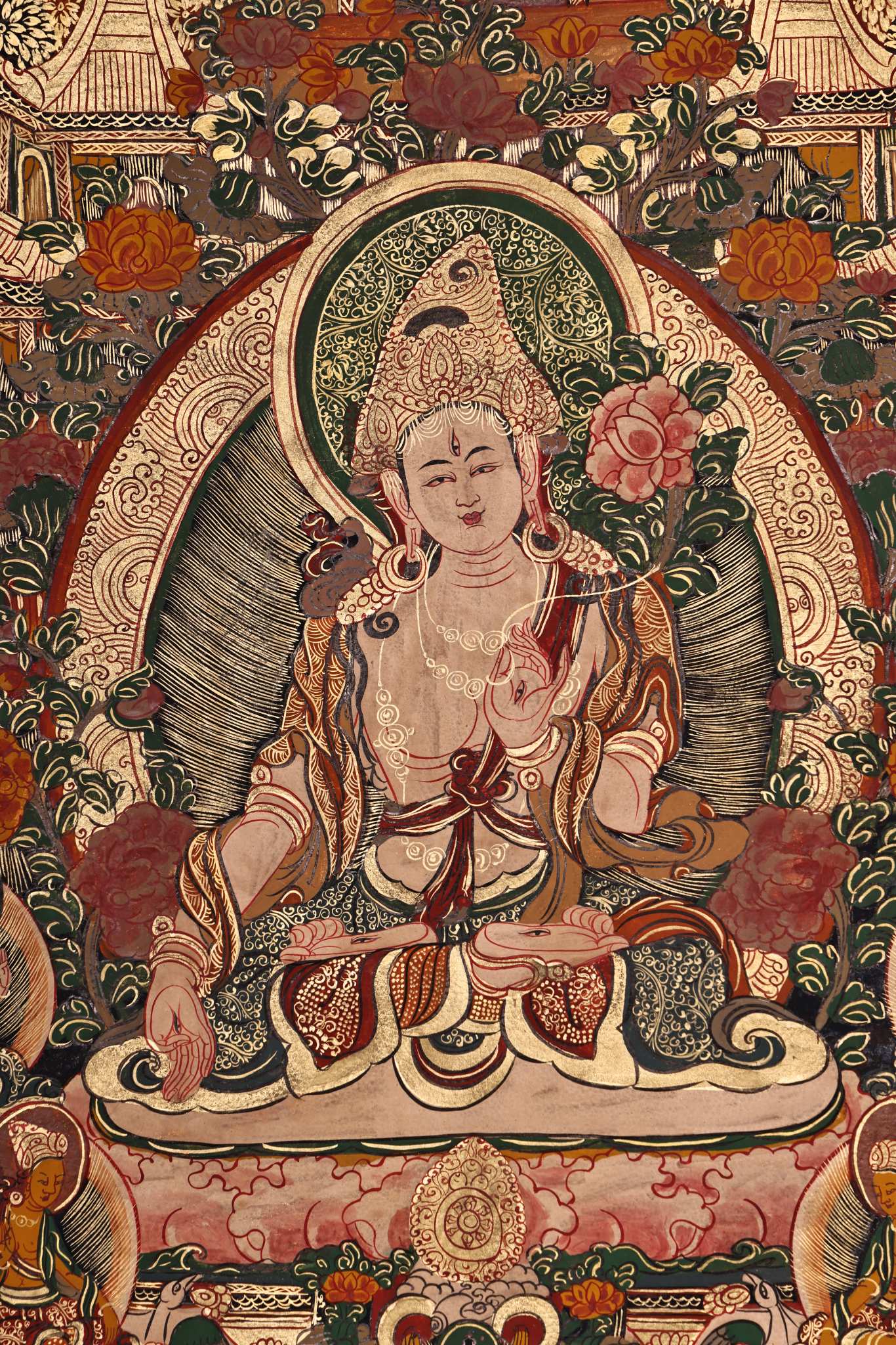 A1214 Tibetan Buddhism Sheepskin & Silk Vajrapani Tara Tangka