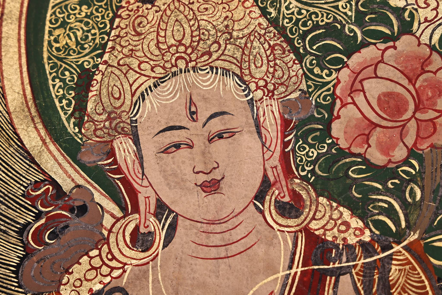 A1214 Tibetan Buddhism Sheepskin & Silk Vajrapani Tara Tangka