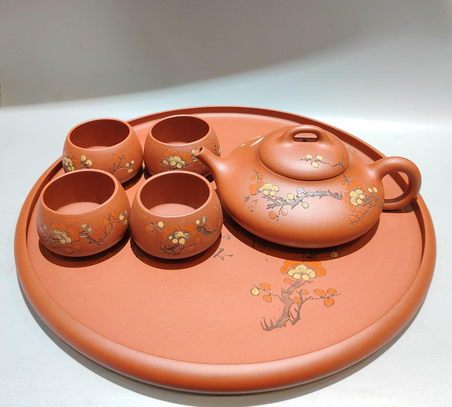 A1216 A Set Chinese Yixing Zisha Plum Flower Design Teapot & Cups