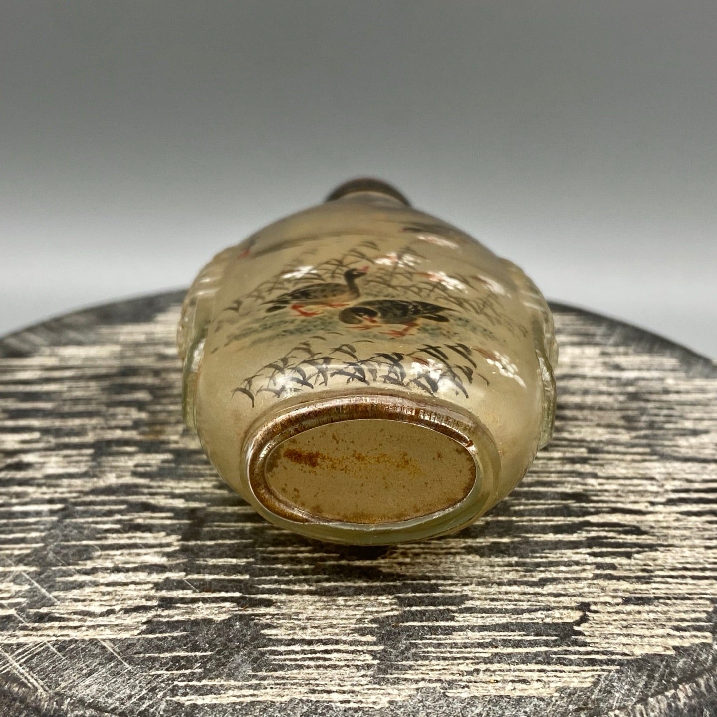 A1220 Old Chinese Peking Glass Inside Painting Wild Geese Design Snuff Bottle w Stopper