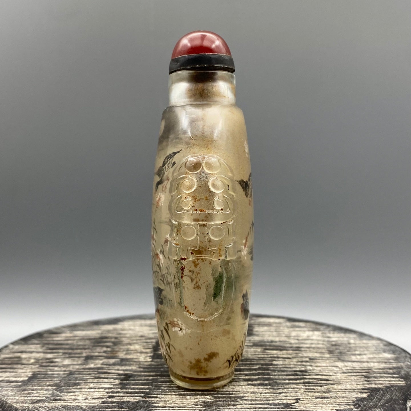 A1220 Old Chinese Peking Glass Inside Painting Wild Geese Design Snuff Bottle w Stopper