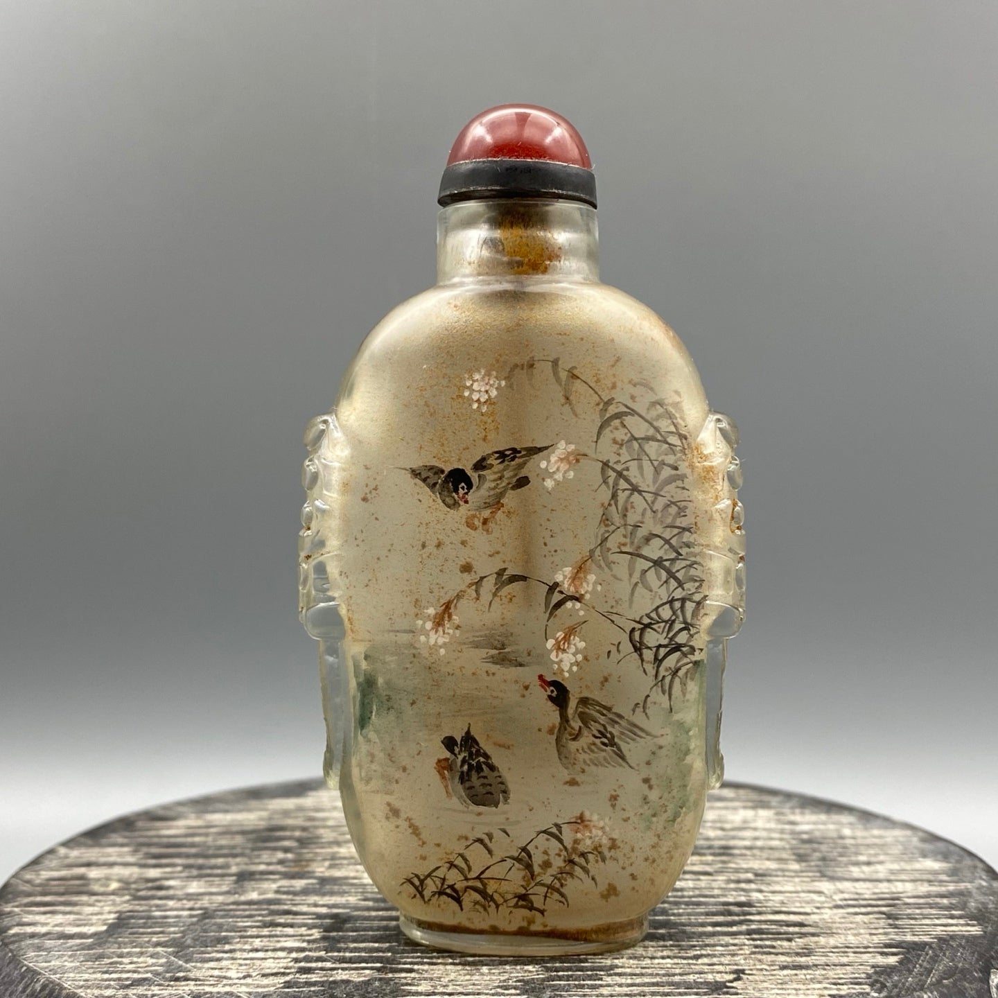 A1220 Old Chinese Peking Glass Inside Painting Wild Geese Design Snuff Bottle w Stopper