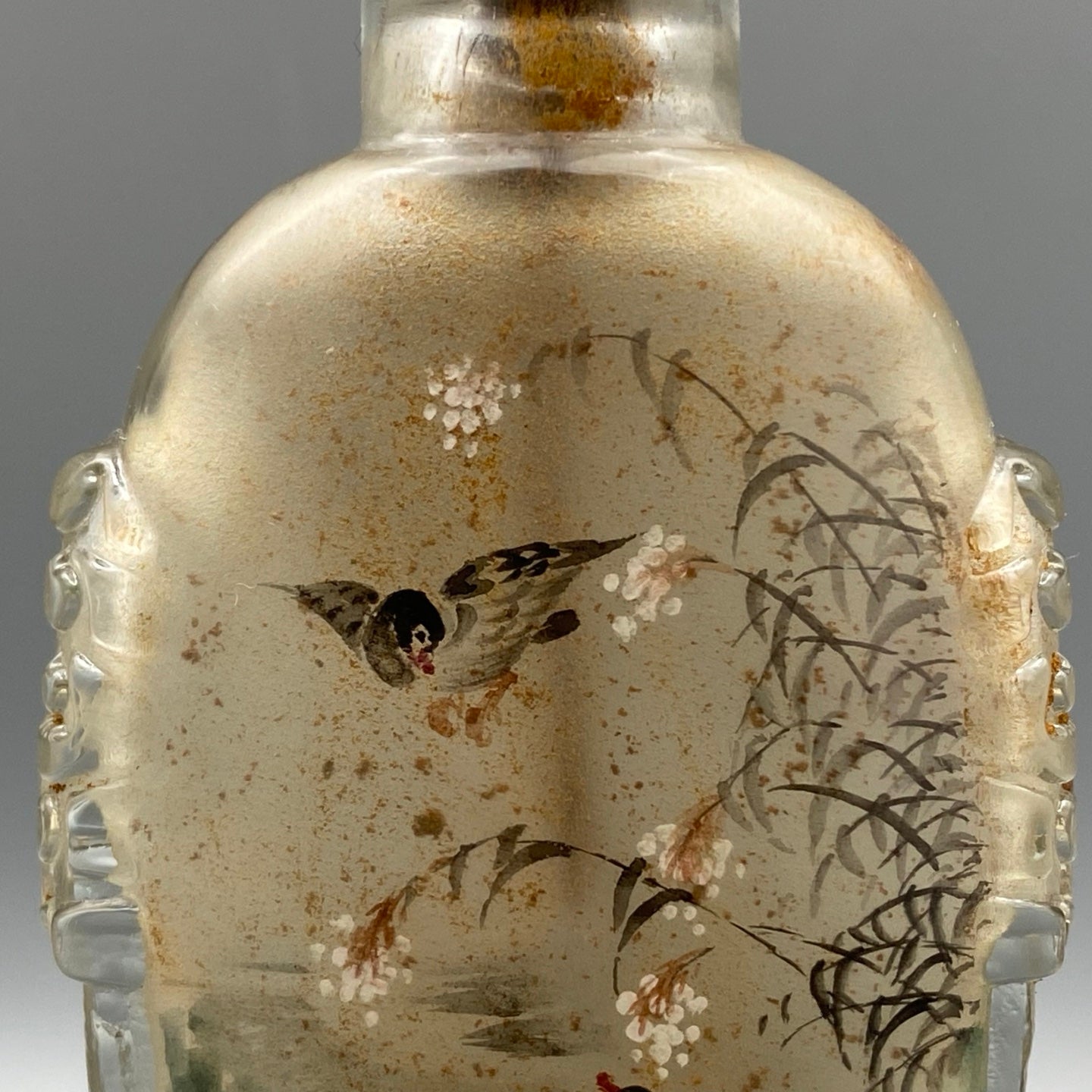 A1220 Old Chinese Peking Glass Inside Painting Wild Geese Design Snuff Bottle w Stopper