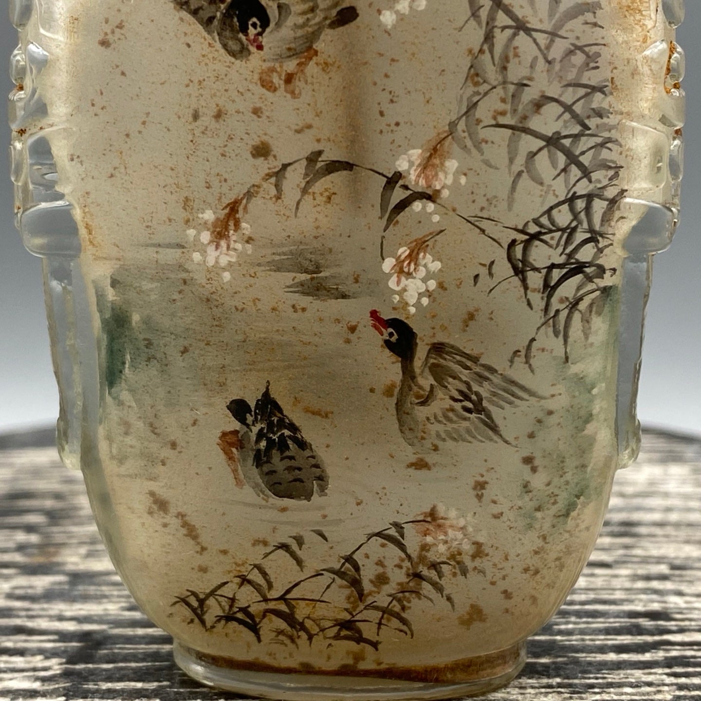 A1220 Old Chinese Peking Glass Inside Painting Wild Geese Design Snuff Bottle w Stopper