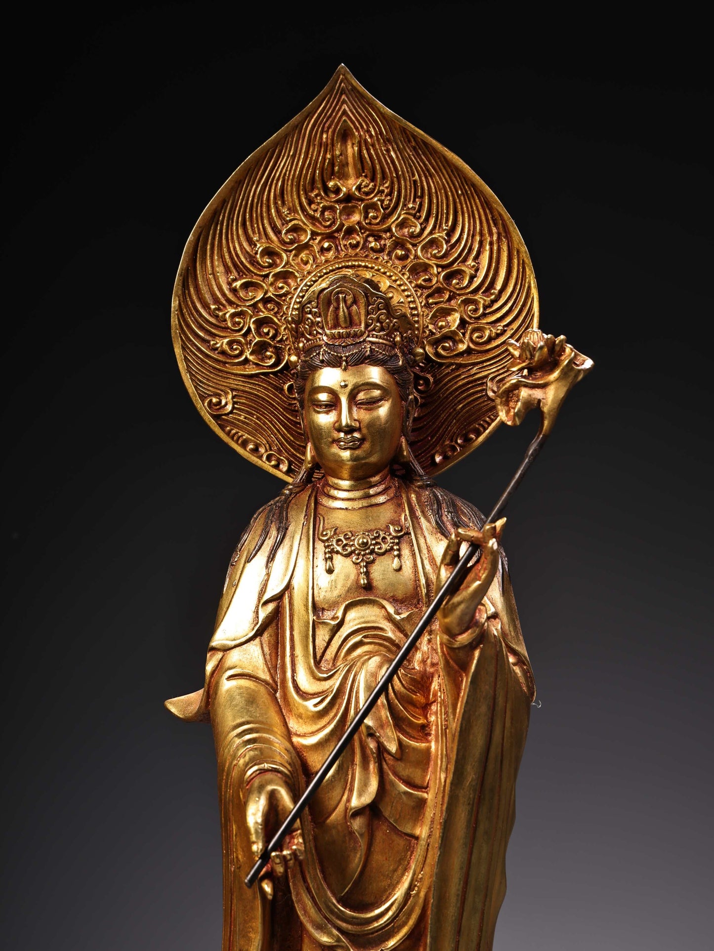 A1226 A Set Chinese Gilt Gold Copper Kwan-yin & Buddha Statues