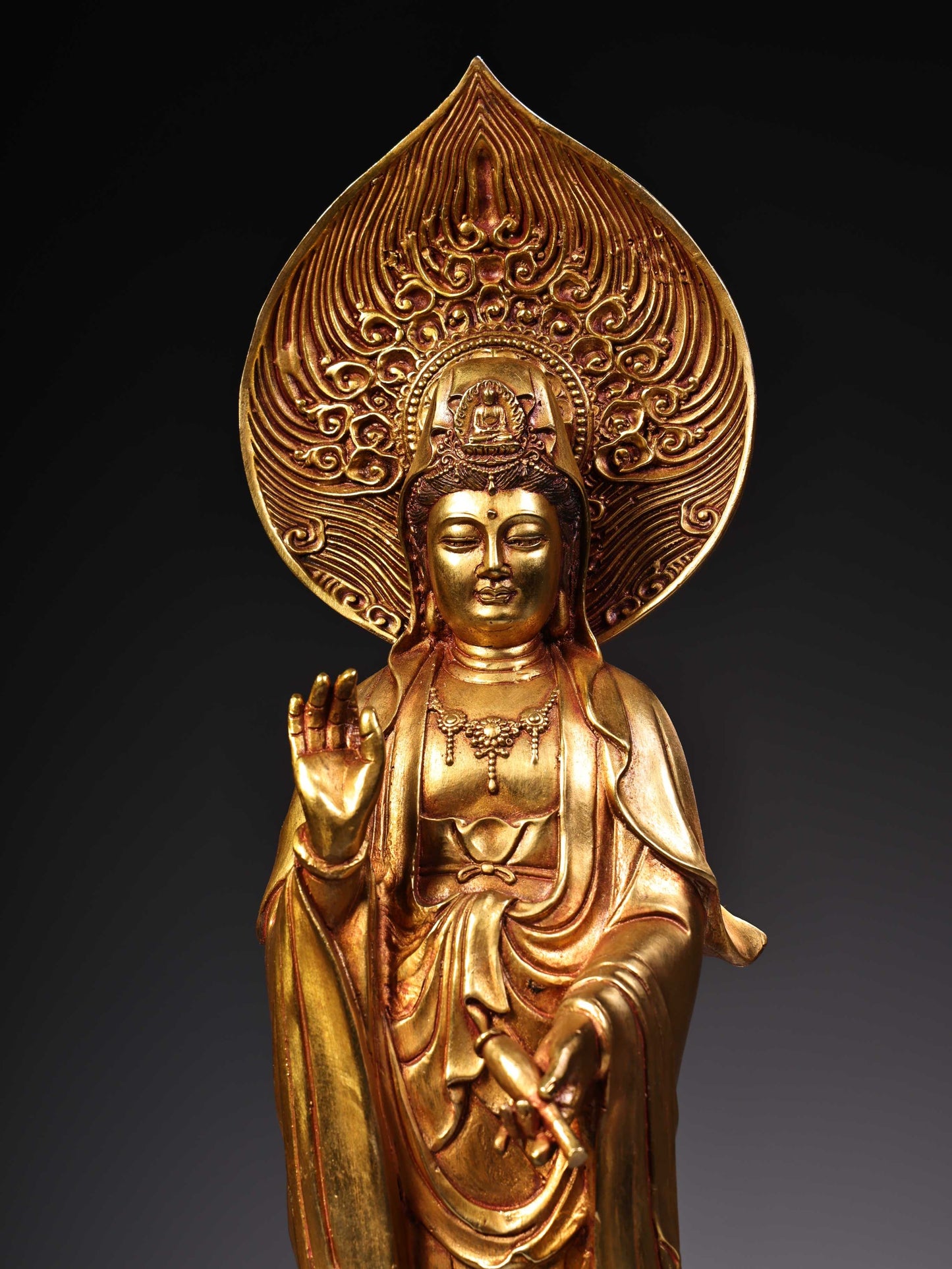 A1226 A Set Chinese Gilt Gold Copper Kwan-yin & Buddha Statues