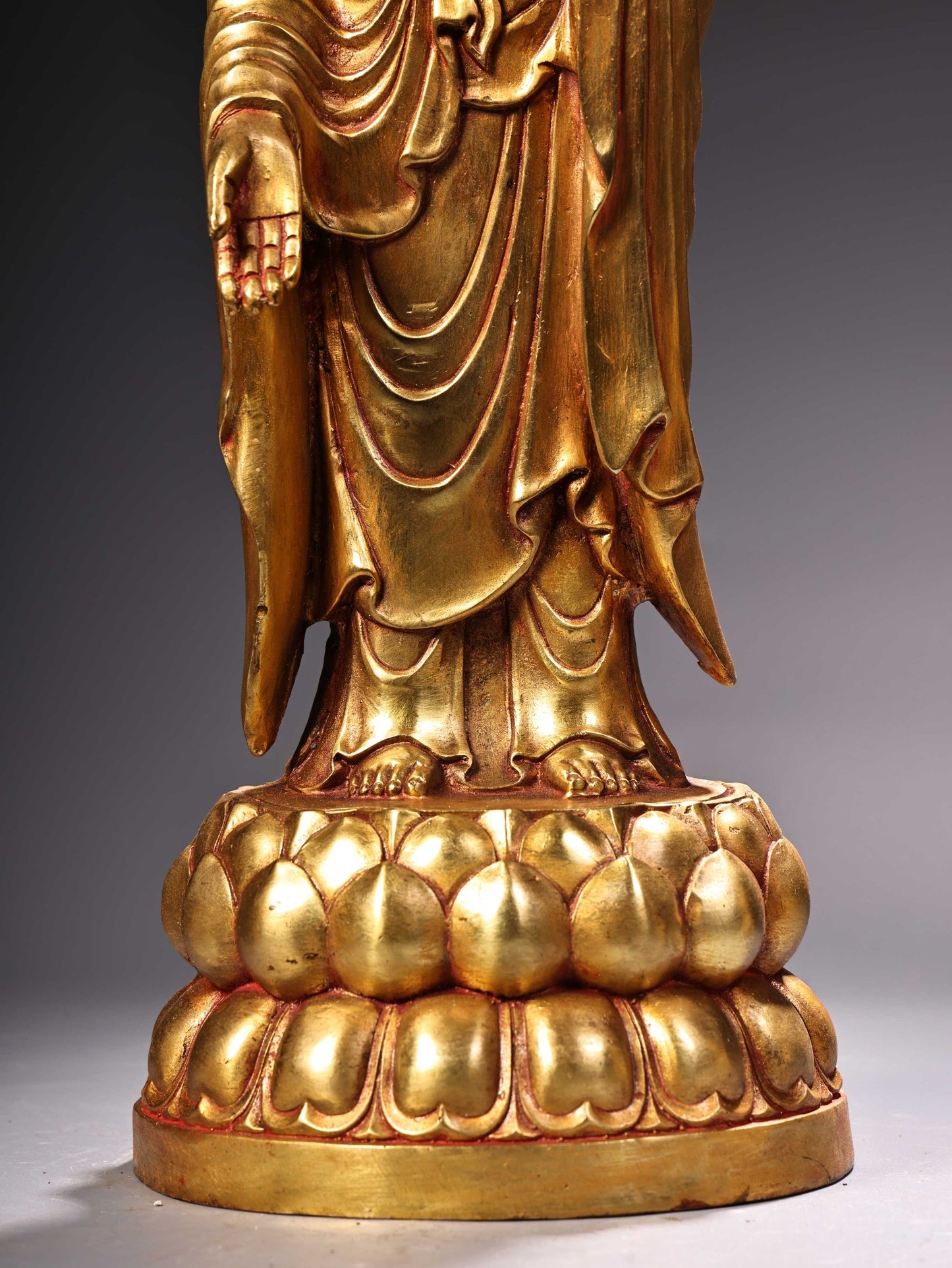 A1226 A Set Chinese Gilt Gold Copper Kwan-yin & Buddha Statues