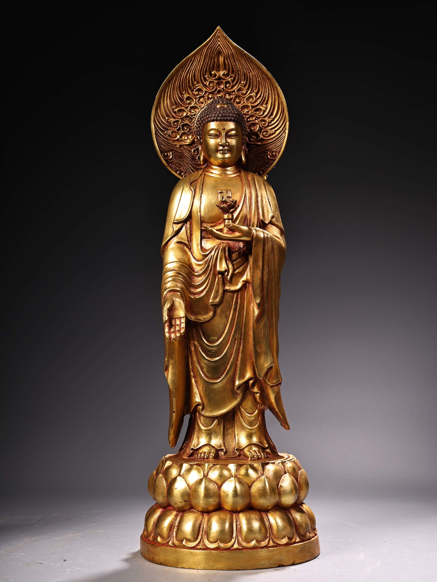 A1226 A Set Chinese Gilt Gold Copper Kwan-yin & Buddha Statues