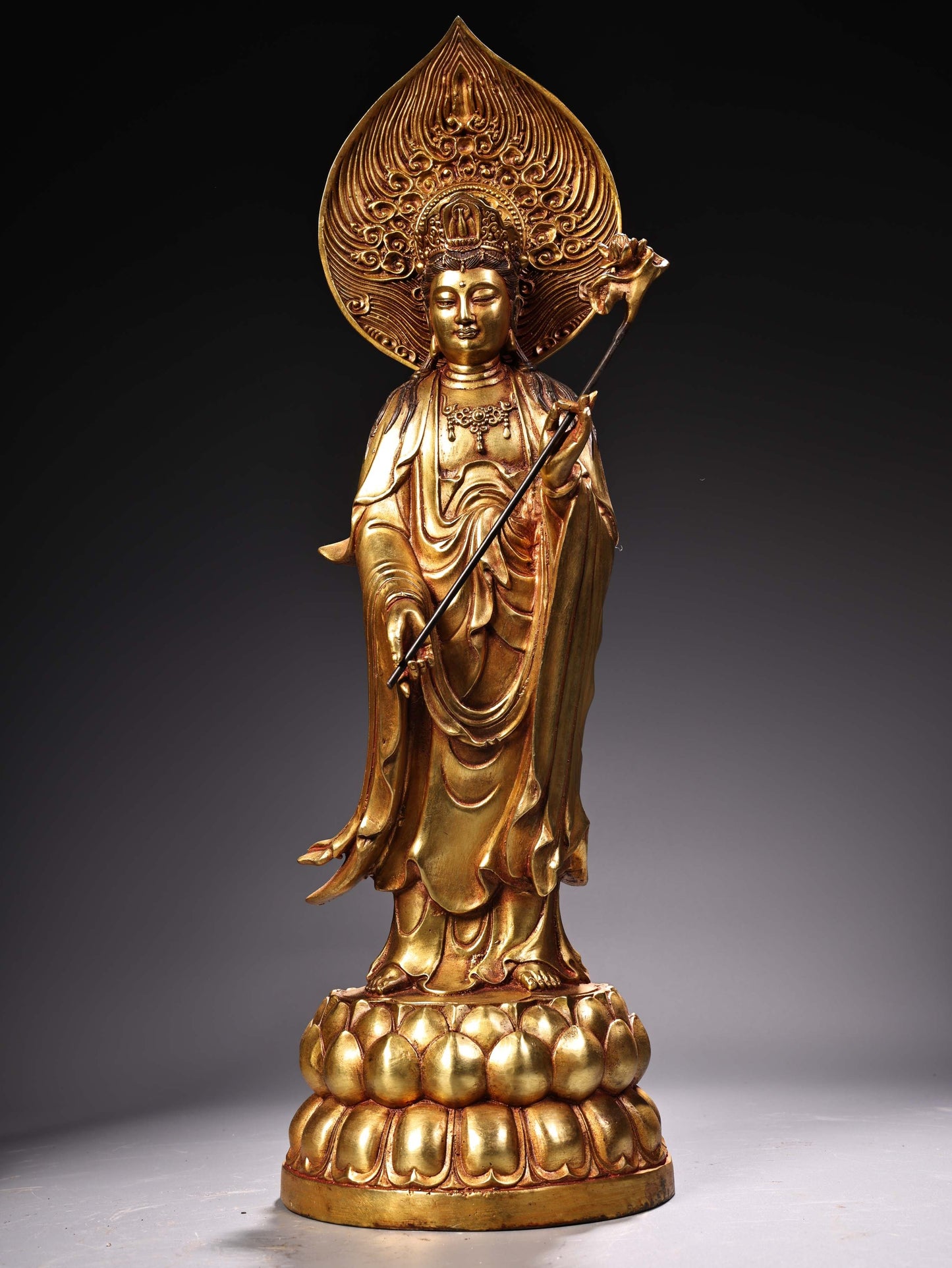 A1226 A Set Chinese Gilt Gold Copper Kwan-yin & Buddha Statues