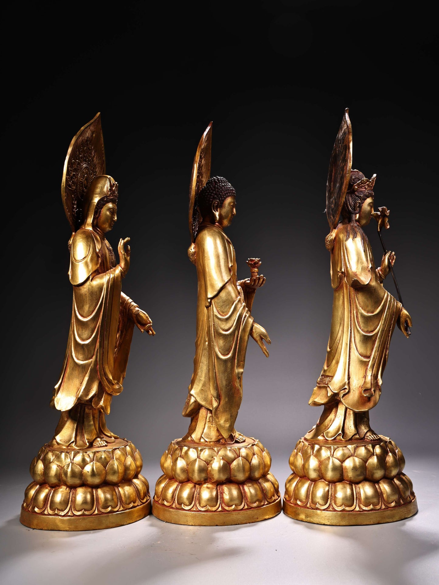 A1226 A Set Chinese Gilt Gold Copper Kwan-yin & Buddha Statues