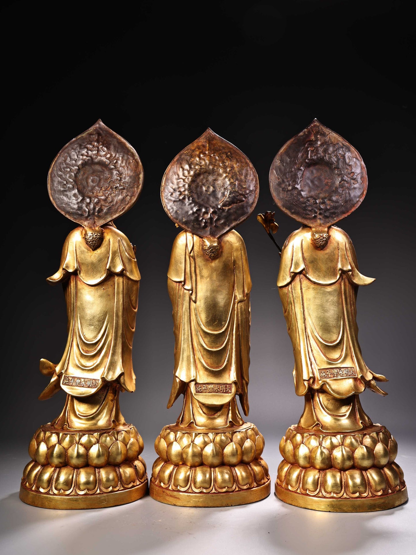 A1226 A Set Chinese Gilt Gold Copper Kwan-yin & Buddha Statues