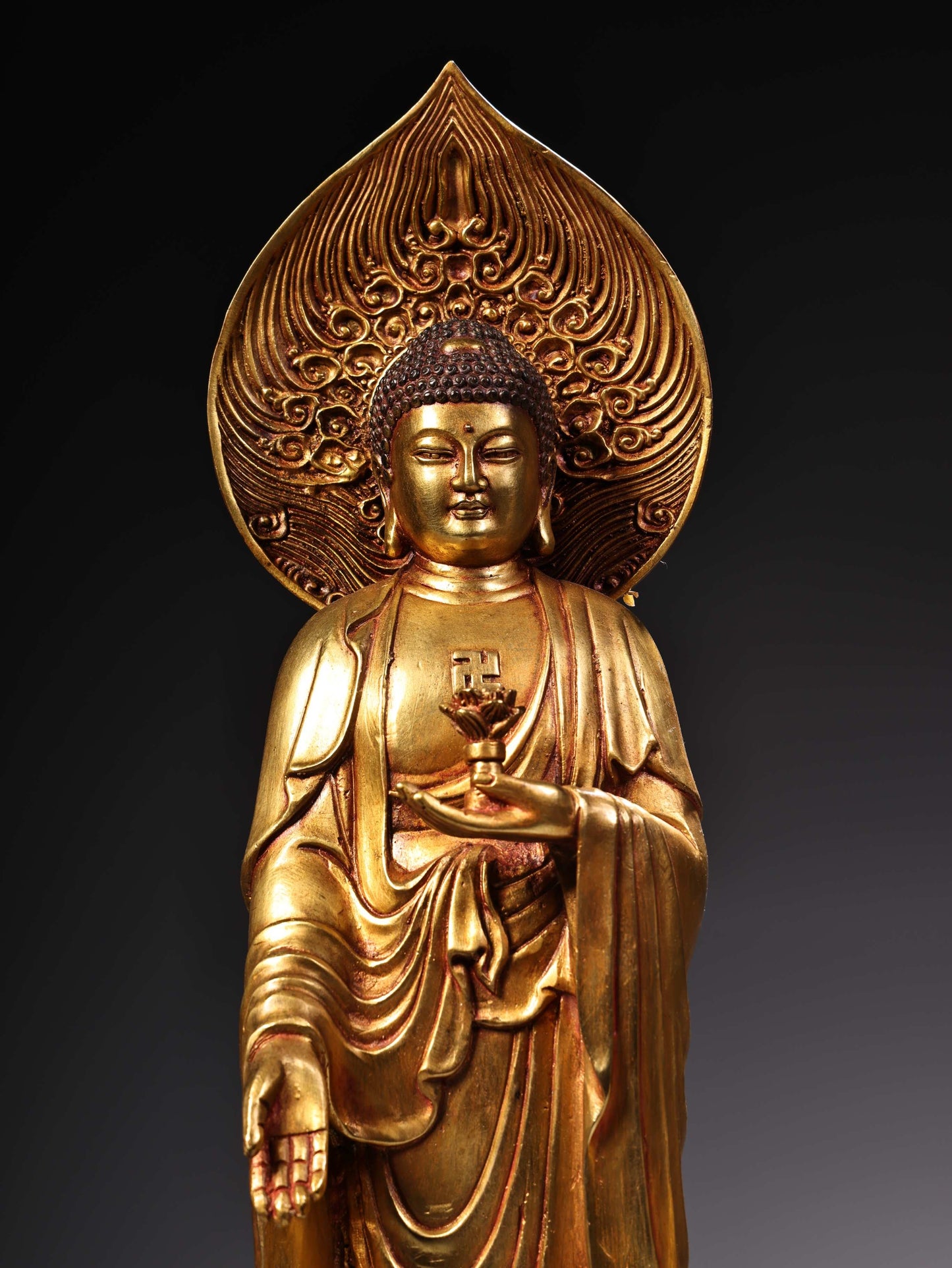 A1226 A Set Chinese Gilt Gold Copper Kwan-yin & Buddha Statues