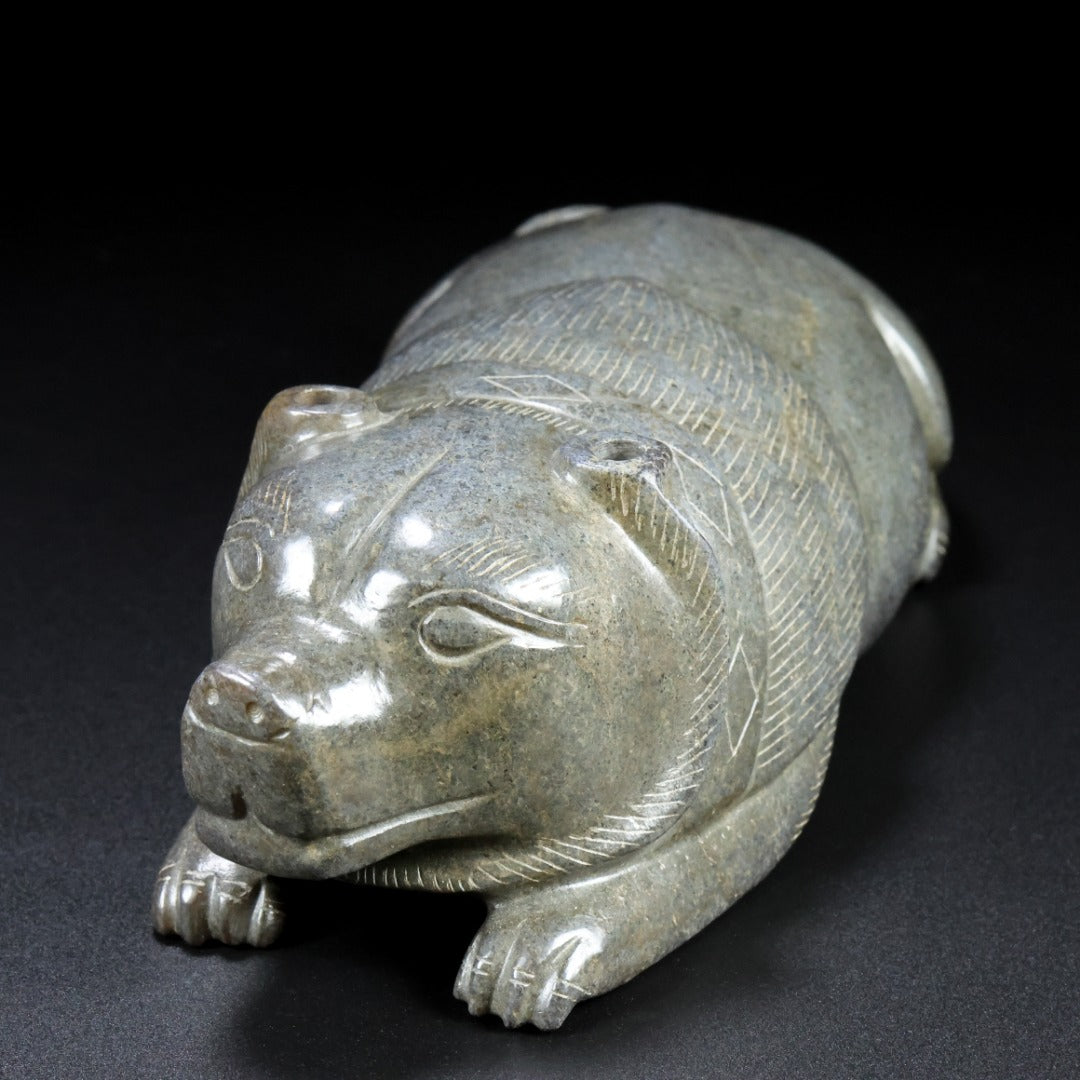 A1227 Superb Old Chinese Hetian Jade Carved Bear Statue